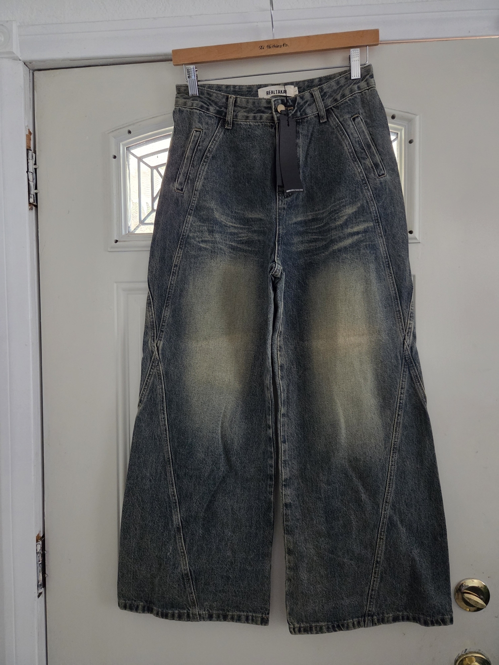 REALTAKAI Distressed Wash Wide Leg Jeans Size L